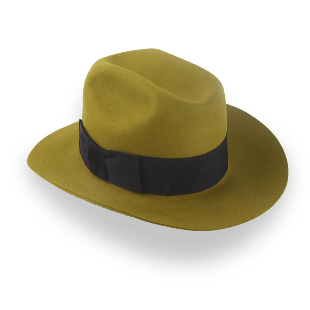 Mustard Yellow Vintage Fedora in Malleable Beaver Fur Felt | The Dover - Agnoulita Hats 3