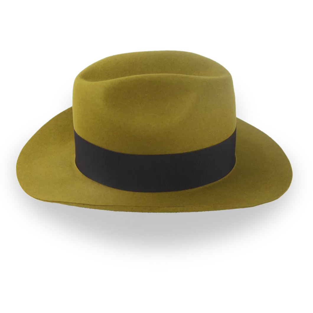 Mustard Yellow Vintage Fedora in Malleable Beaver Fur Felt | The Dover - Agnoulita Hats 4