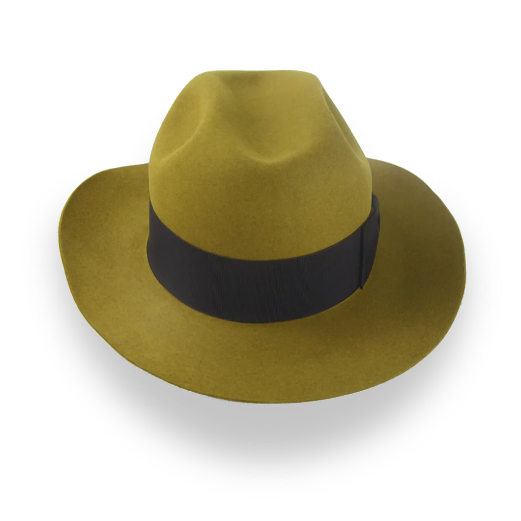Mustard Yellow Vintage Fedora in Malleable Beaver Fur Felt | The Dover - Agnoulita Hats 5