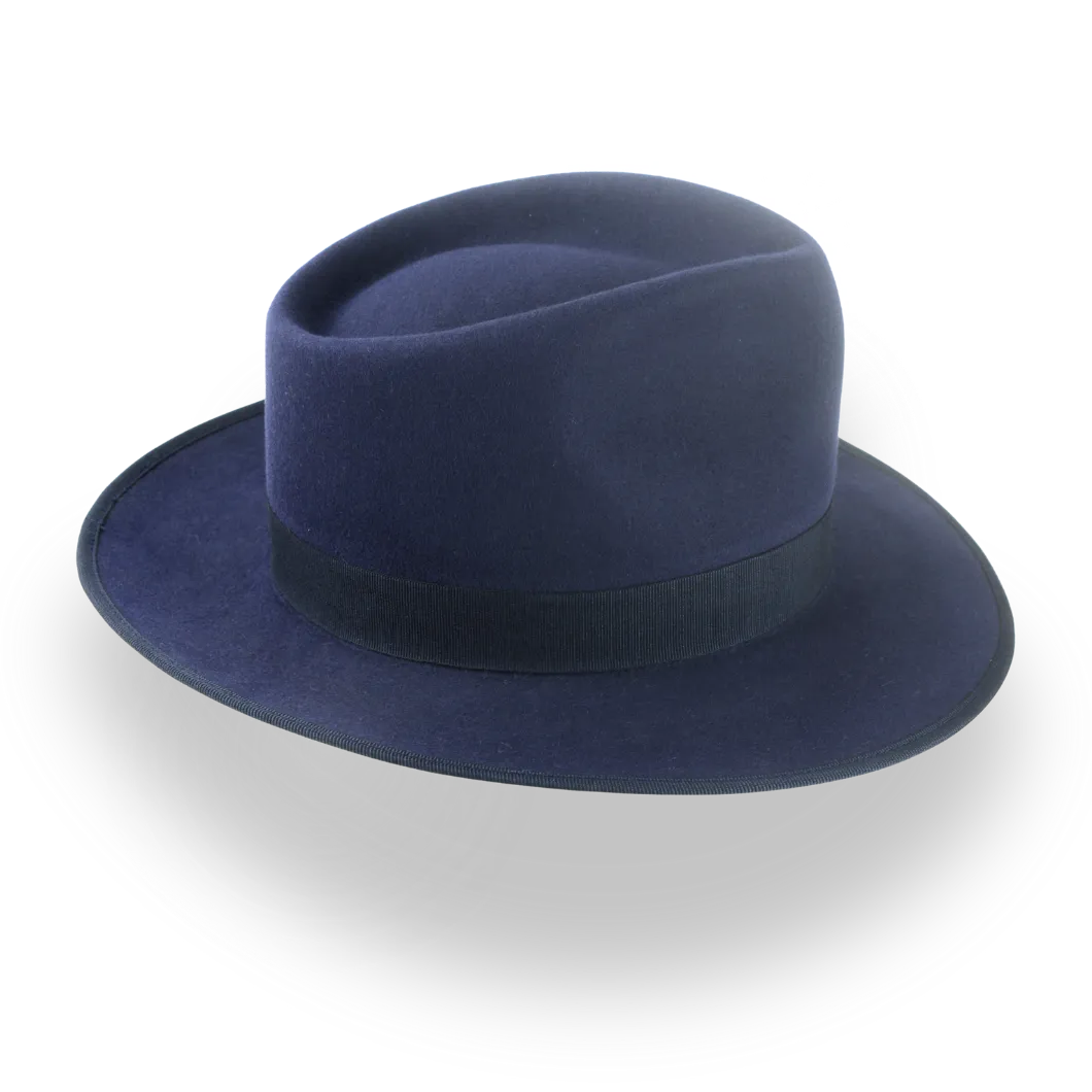 Navy Blue Custom Handcrafted Fedora Hat for Men in Fur Felt | The Tony - Agnoulita Hats 5