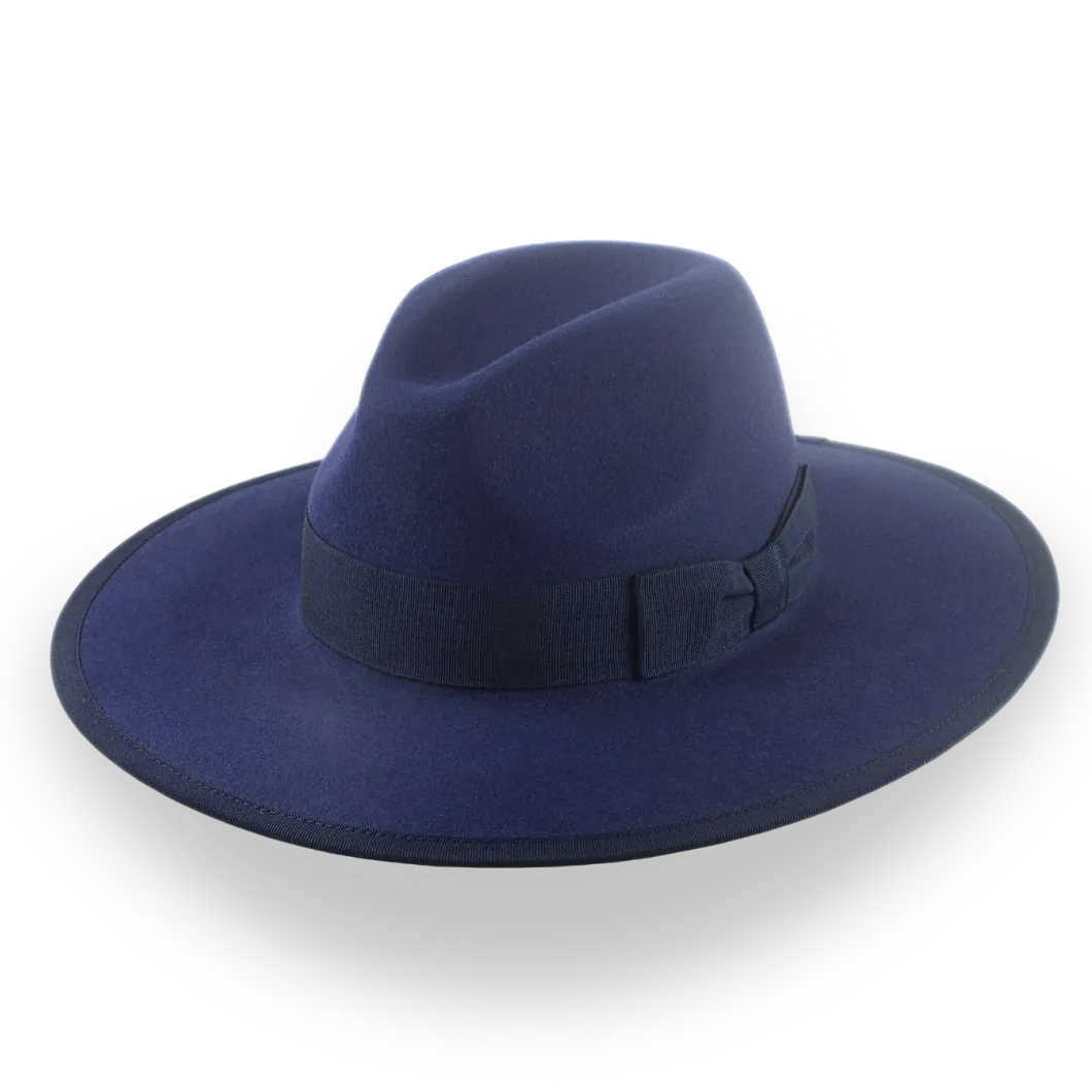 Navy Blue Flat Brim Fedora Hat in Stylish Fur Felt | The Taylor - Agnoulita Hats 1