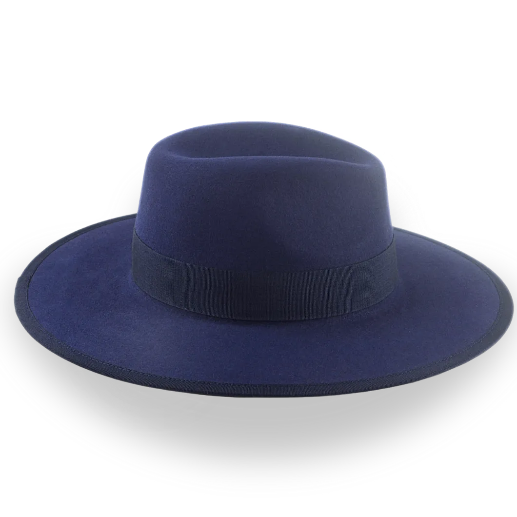 Navy Blue Flat Brim Fedora Hat in Stylish Fur Felt | The Taylor - Agnoulita Hats 5