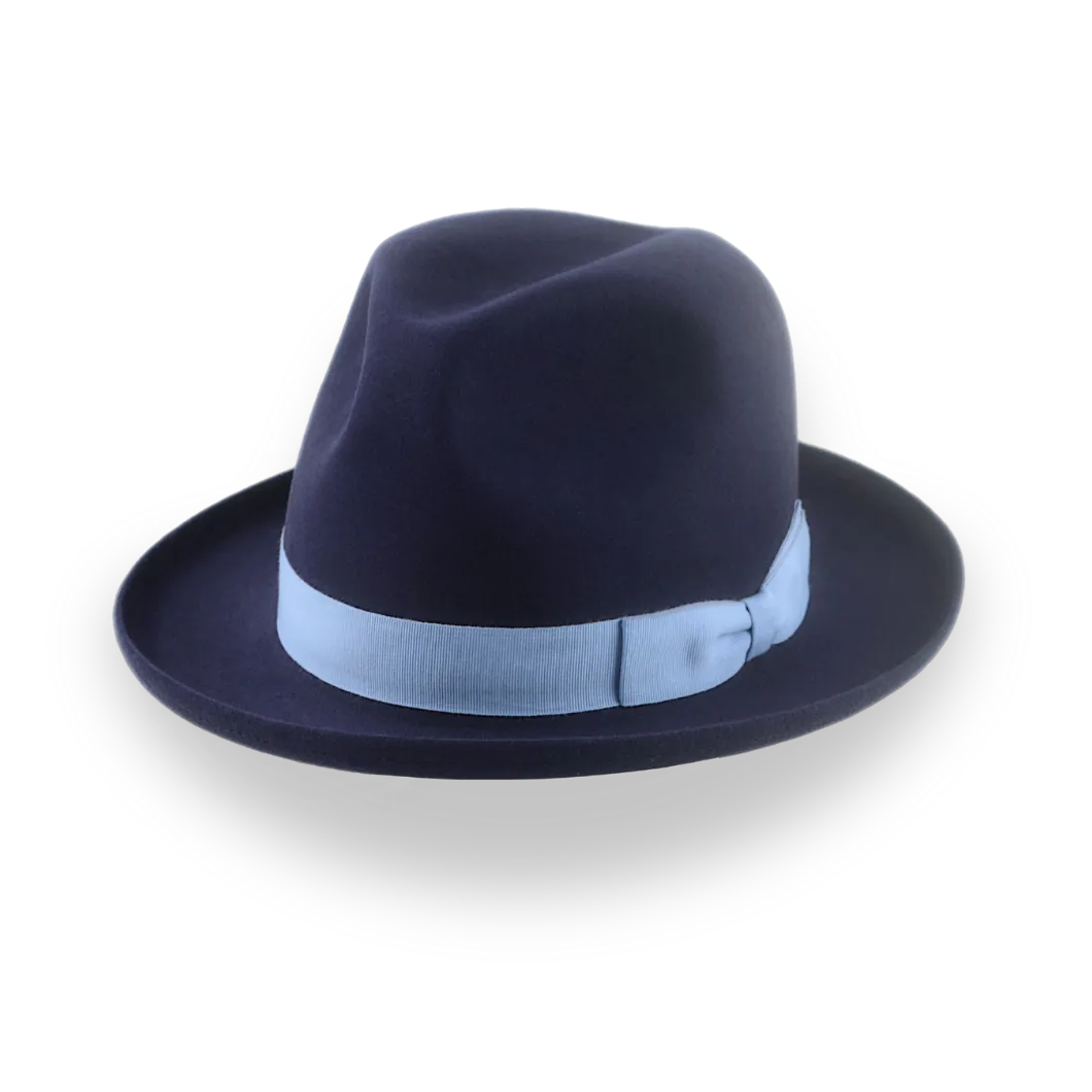 Navy Blue Homburg Fedora in Premium Beaver Fur Felt | The Cyrus - Agnoulita Hats 1