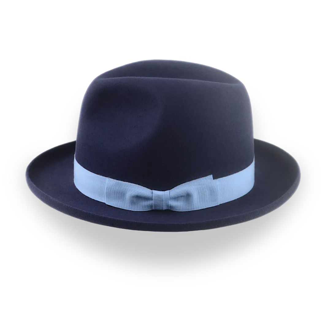 Navy Blue Homburg Fedora in Premium Beaver Fur Felt | The Cyrus - Agnoulita Hats 2