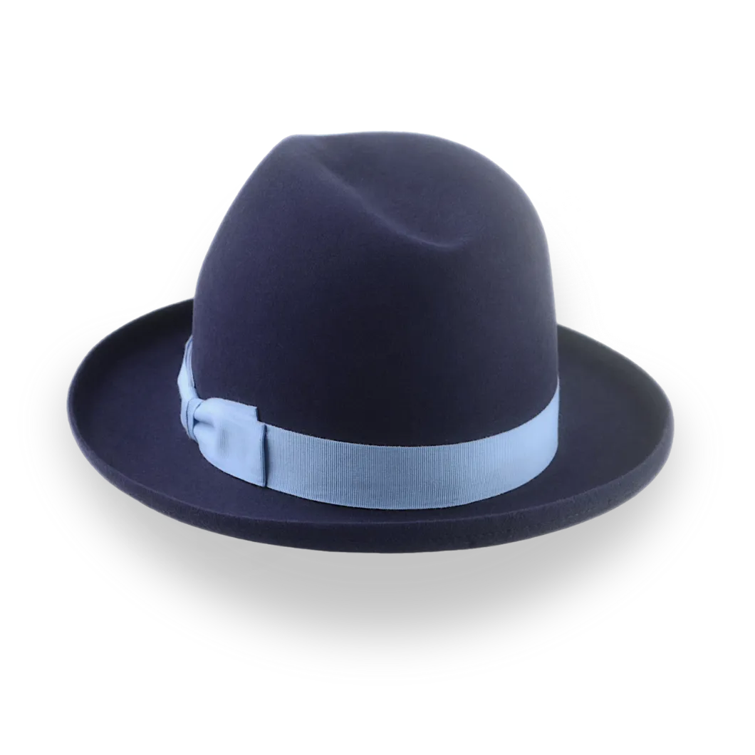 Navy Blue Homburg Fedora in Premium Beaver Fur Felt | The Cyrus - Agnoulita Hats 3