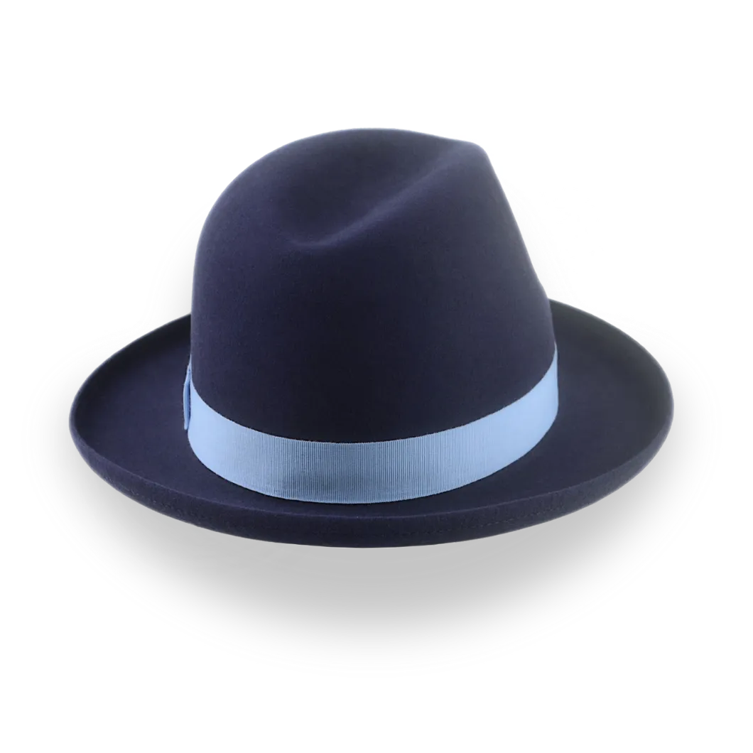 Navy Blue Homburg Fedora in Premium Beaver Fur Felt | The Cyrus - Agnoulita Hats 4