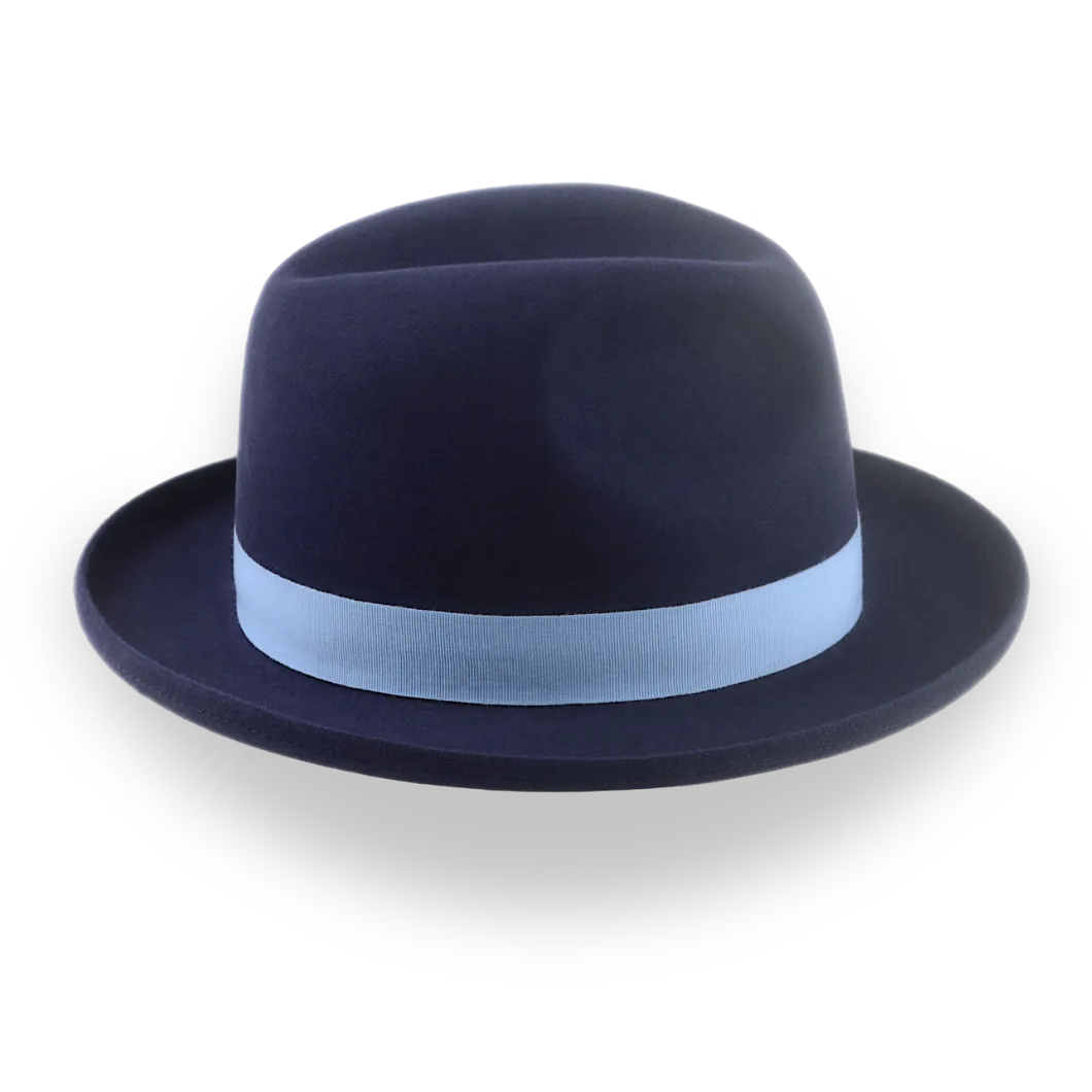 Navy Blue Homburg Fedora in Premium Beaver Fur Felt | The Cyrus - Agnoulita Hats 5