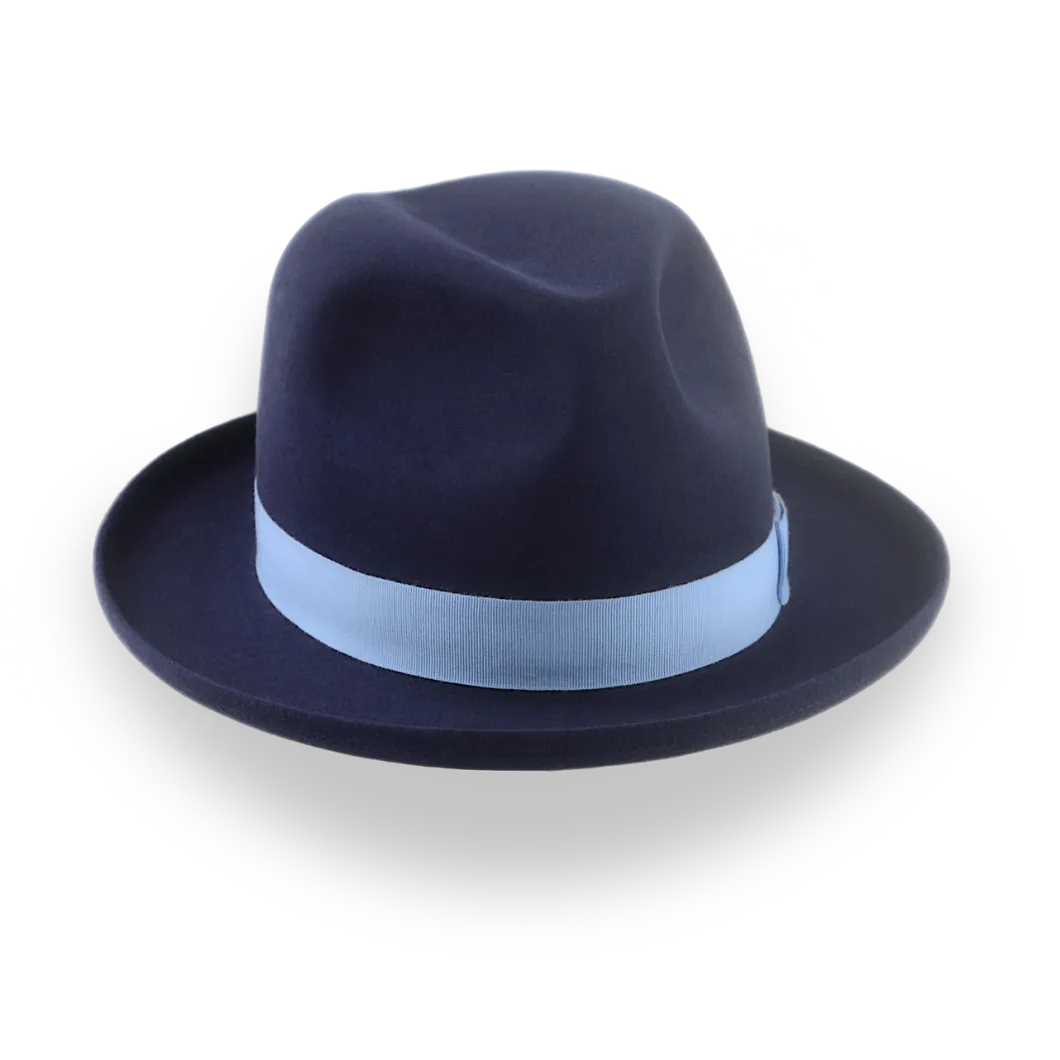 Navy Blue Homburg Fedora in Premium Beaver Fur Felt | The Cyrus - Agnoulita Hats 6