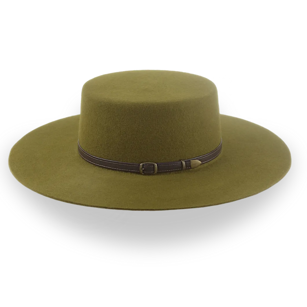 Olive Green Flat Cowboy Hat In Premium Wool Felt | The Galloper - Agnoulita Hats 2
