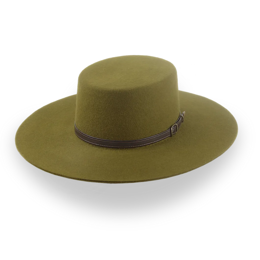 Olive Green Flat Cowboy Hat In Premium Wool Felt | The Galloper - Agnoulita Hats 4