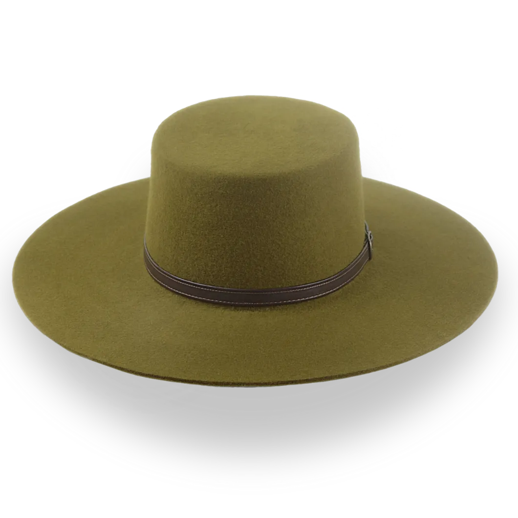 Olive Green Flat Cowboy Hat In Premium Wool Felt | The Galloper - Agnoulita Hats 6