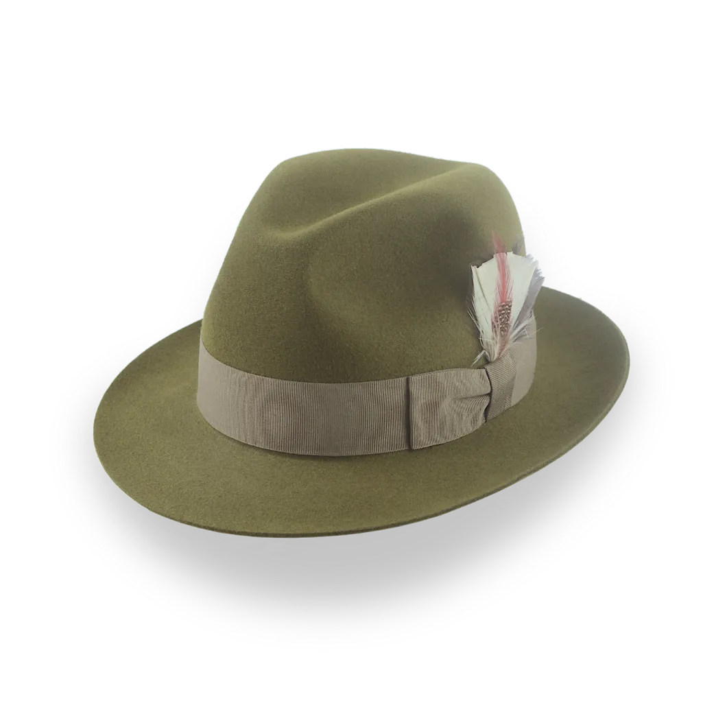 Olive Green Medium Brim Trilby Fedora in Fur Felt | The Phoenix - Agnoulita Hats 1