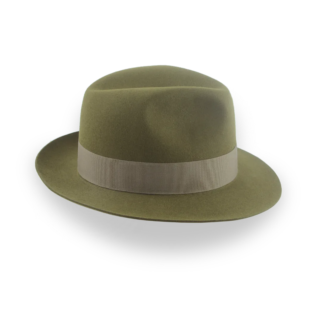 Olive Green Medium Brim Trilby Fedora in Fur Felt | The Phoenix - Agnoulita Hats 5