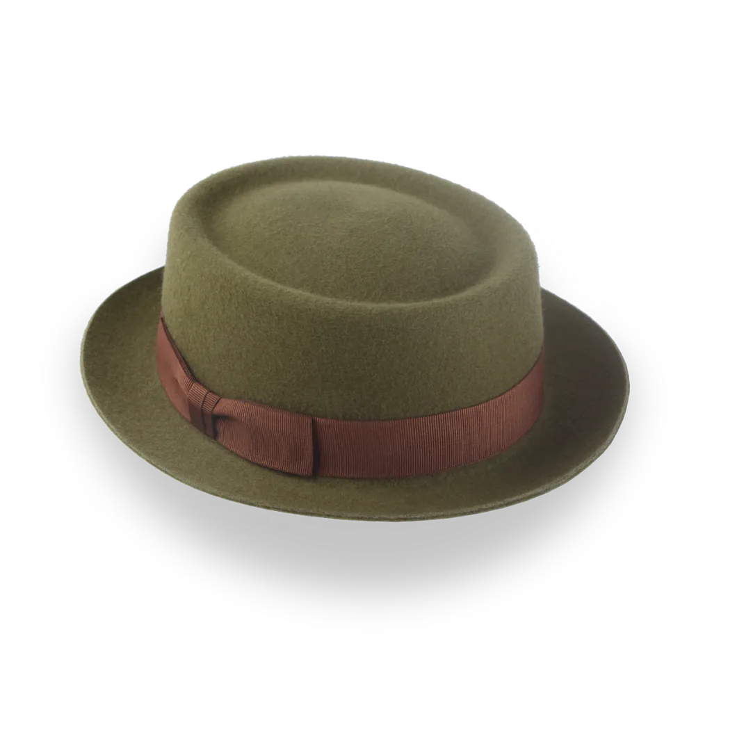 Olive Green Modern Porkpie Hat with Telescope Crown | The Topnote - Agnoulita Hats 3