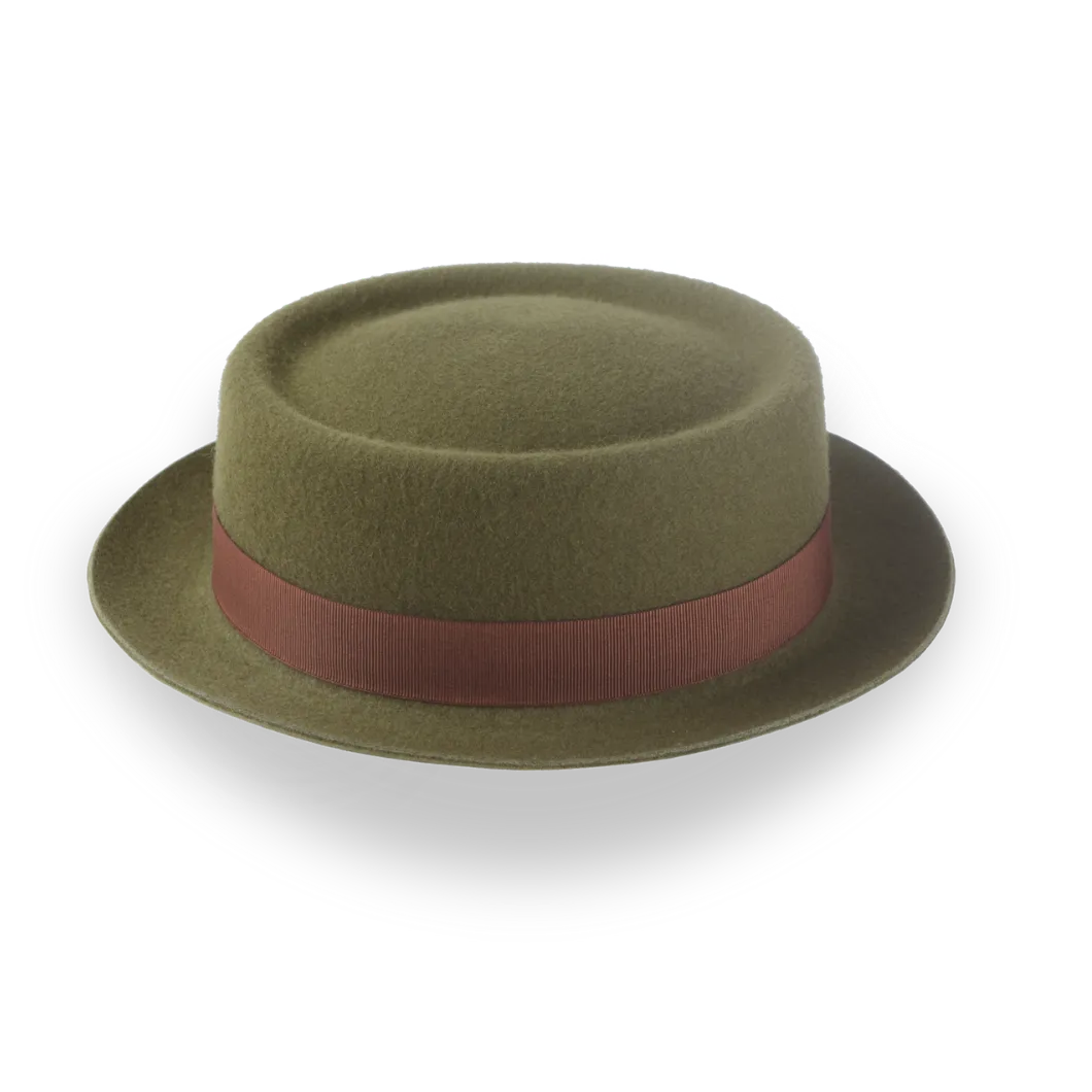 Olive Green Modern Porkpie Hat with Telescope Crown | The Topnote - Agnoulita Hats 5