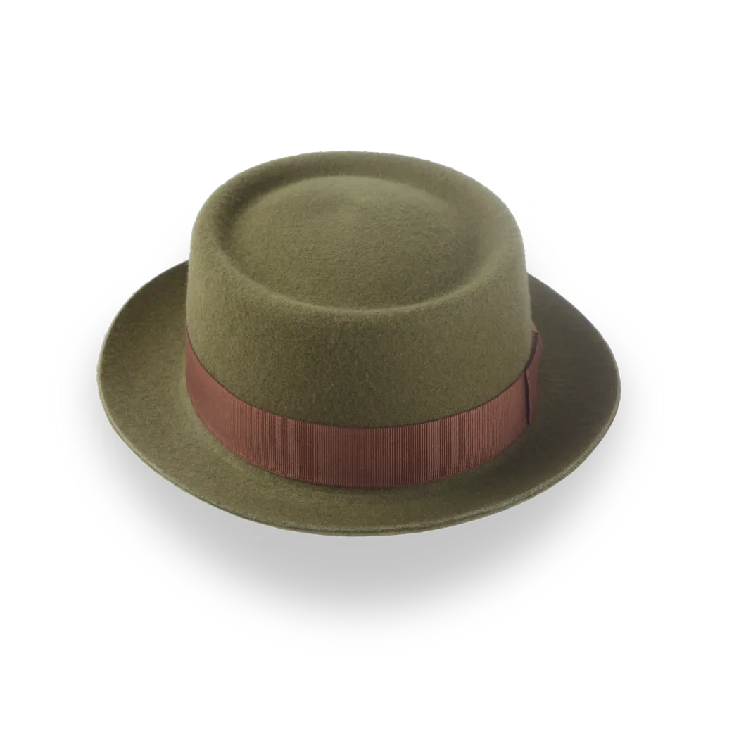 Olive Green Modern Porkpie Hat with Telescope Crown | The Topnote - Agnoulita Hats 6