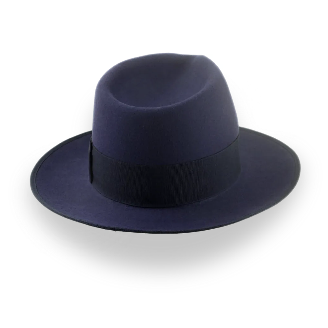 Premium Beaver Fur Mens Navy Blue Fedora Hat | The Castor - Agnoulita Hats 4