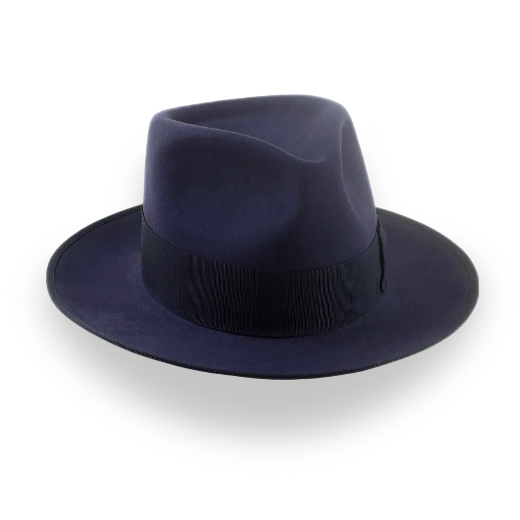 Premium Beaver Fur Mens Navy Blue Fedora Hat | The Castor - Agnoulita Hats 6