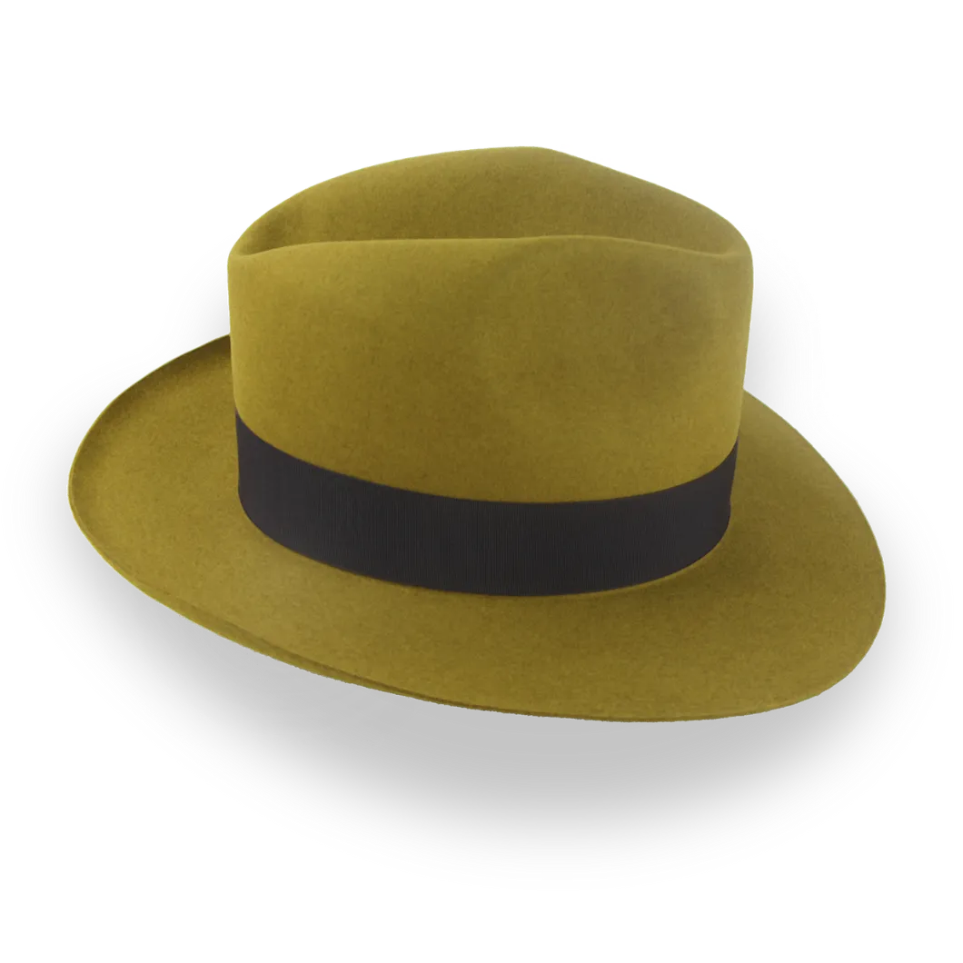 Retro Mustard Fedora Hat in Artisanal Beaver Fur Felt | The Chacho - Agnoulita Hats 5