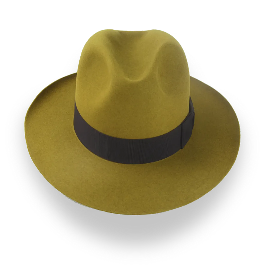 Retro Mustard Fedora Hat in Artisanal Beaver Fur Felt | The Chacho - Agnoulita Hats 6