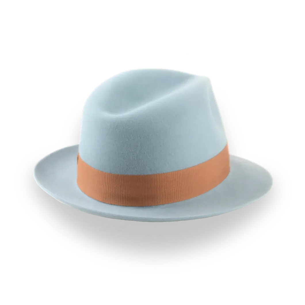 Sky Blue Trilby Fedora Hat with Elegant Feather | The Phoenix - Agnoulita Hats 4