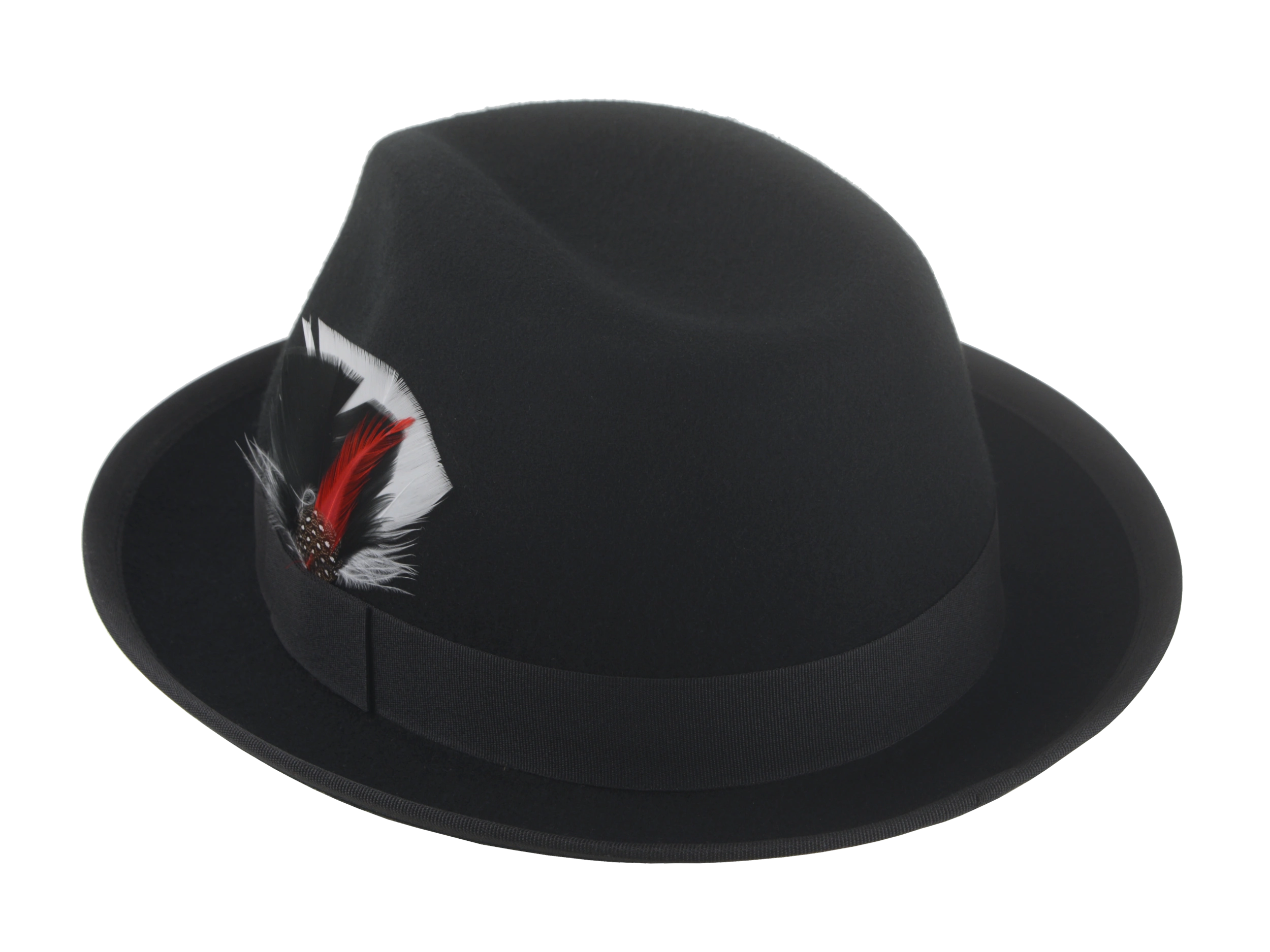 The Crab - Premium Wool Felt Trilby Fedora For Men or Women with Feather in Black White and Red Color | Agnoulita Quality Custom Hats 3