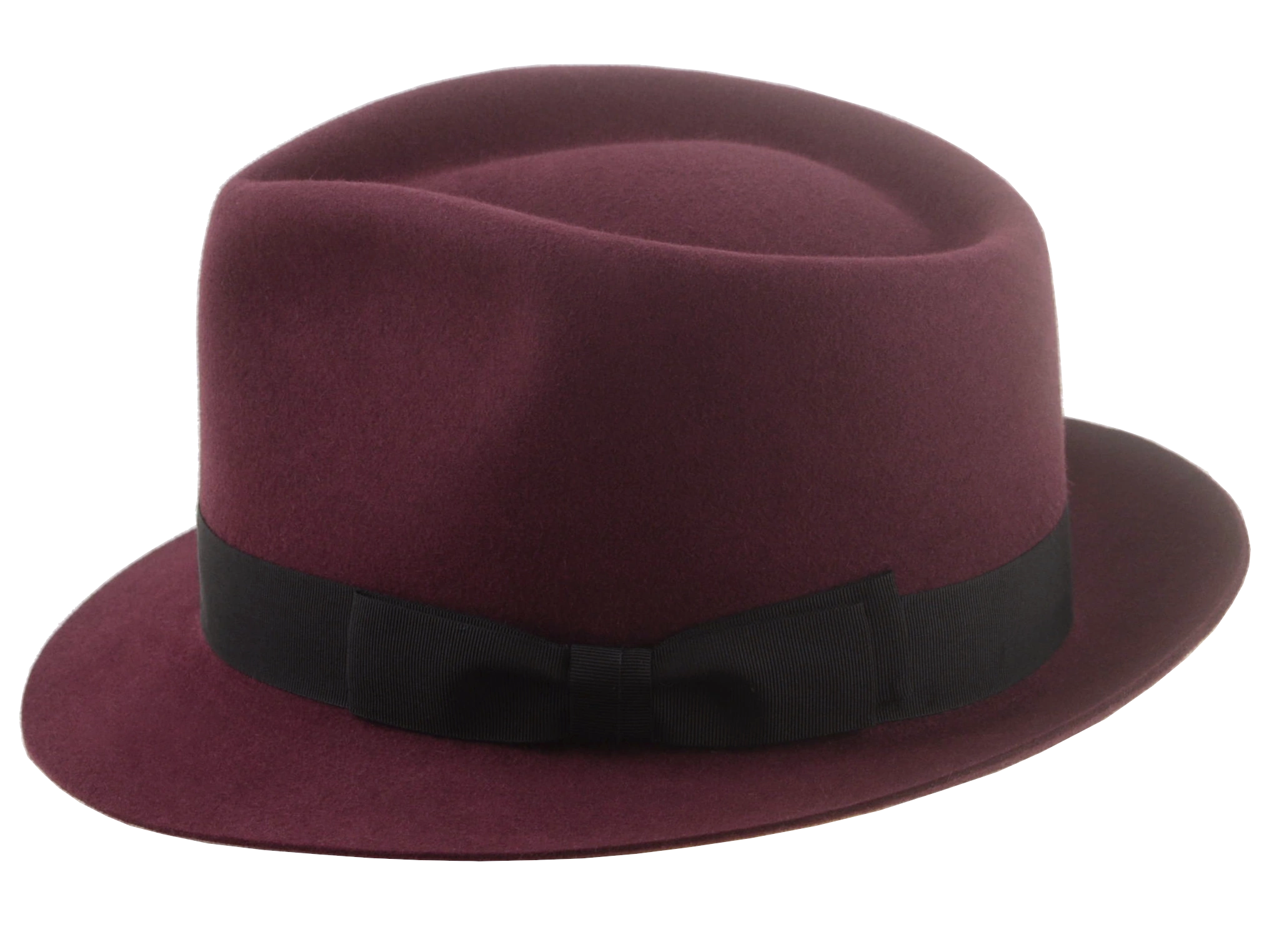 The Verve - Burgundy Premium Fur Felt Narrow Brim Fedora Hat for Men with Teardrop Crown Design | Agnoulita Quality Custom Hats  2