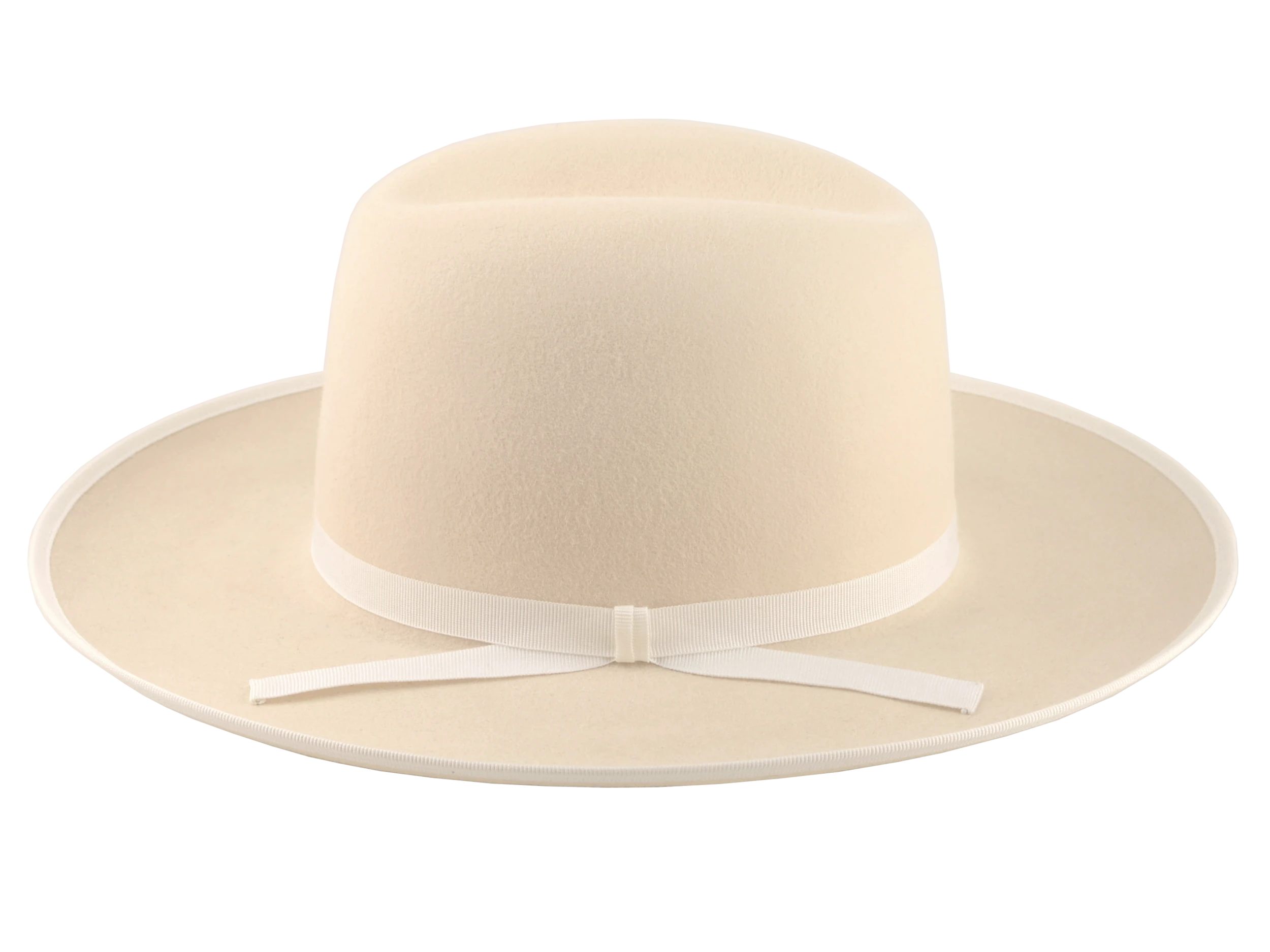 The Wayfarer: Side view of the 5/8" grosgrain ribbon hatband in ivory contrasted against bone felt | Agnoulita Hats