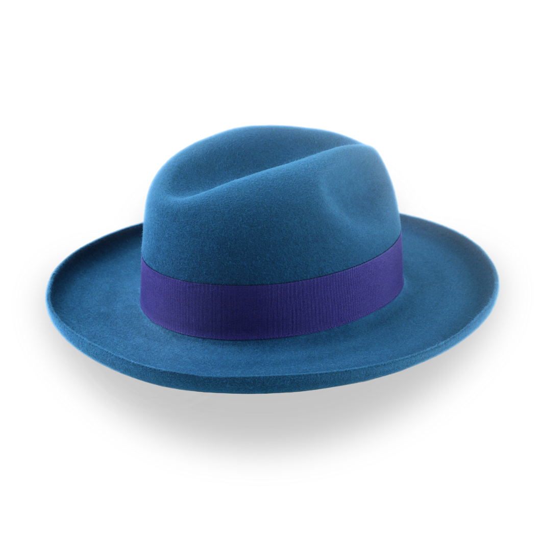 Yale Blue Fur Felt Fedora with Rolled Wide Brim | The Magellan - Agnoulita Hats 3