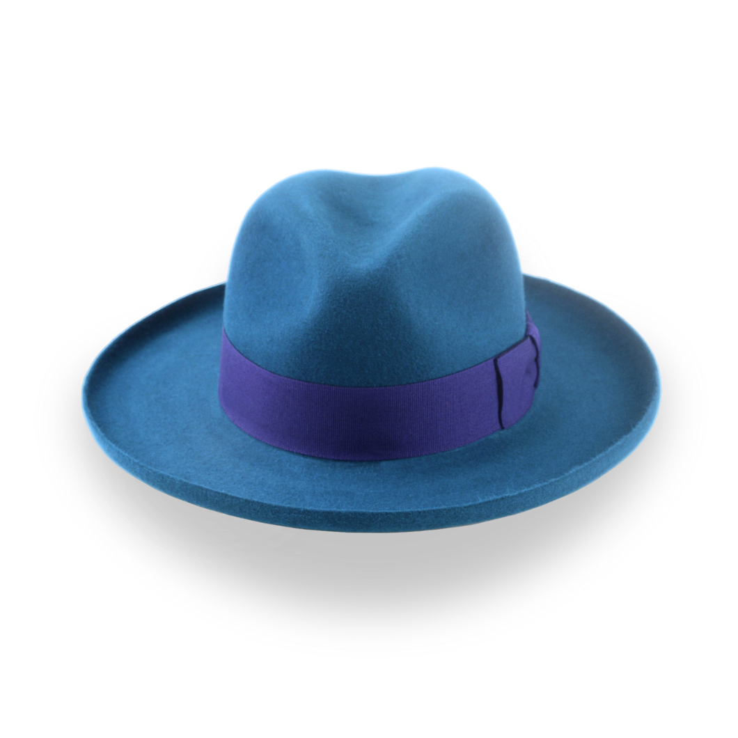 Yale Blue Fur Felt Fedora with Rolled Wide Brim | The Magellan - Agnoulita Hats 6