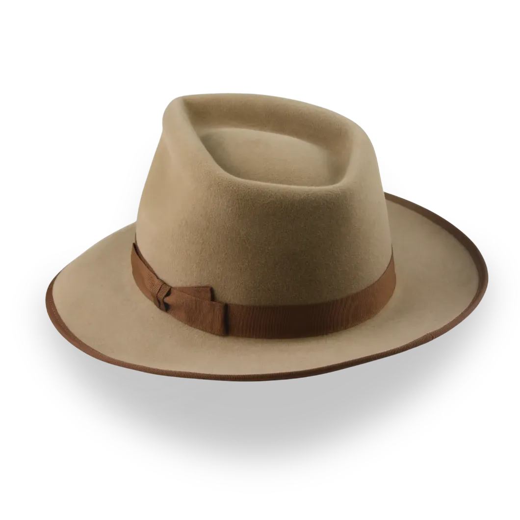 Meridian | Camel Diamond Crown Fedora in Suede Fur Felt  display picture 1