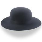 Black wide-brimmed hat on a white background