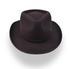 Dark brown fedora hat on a white background