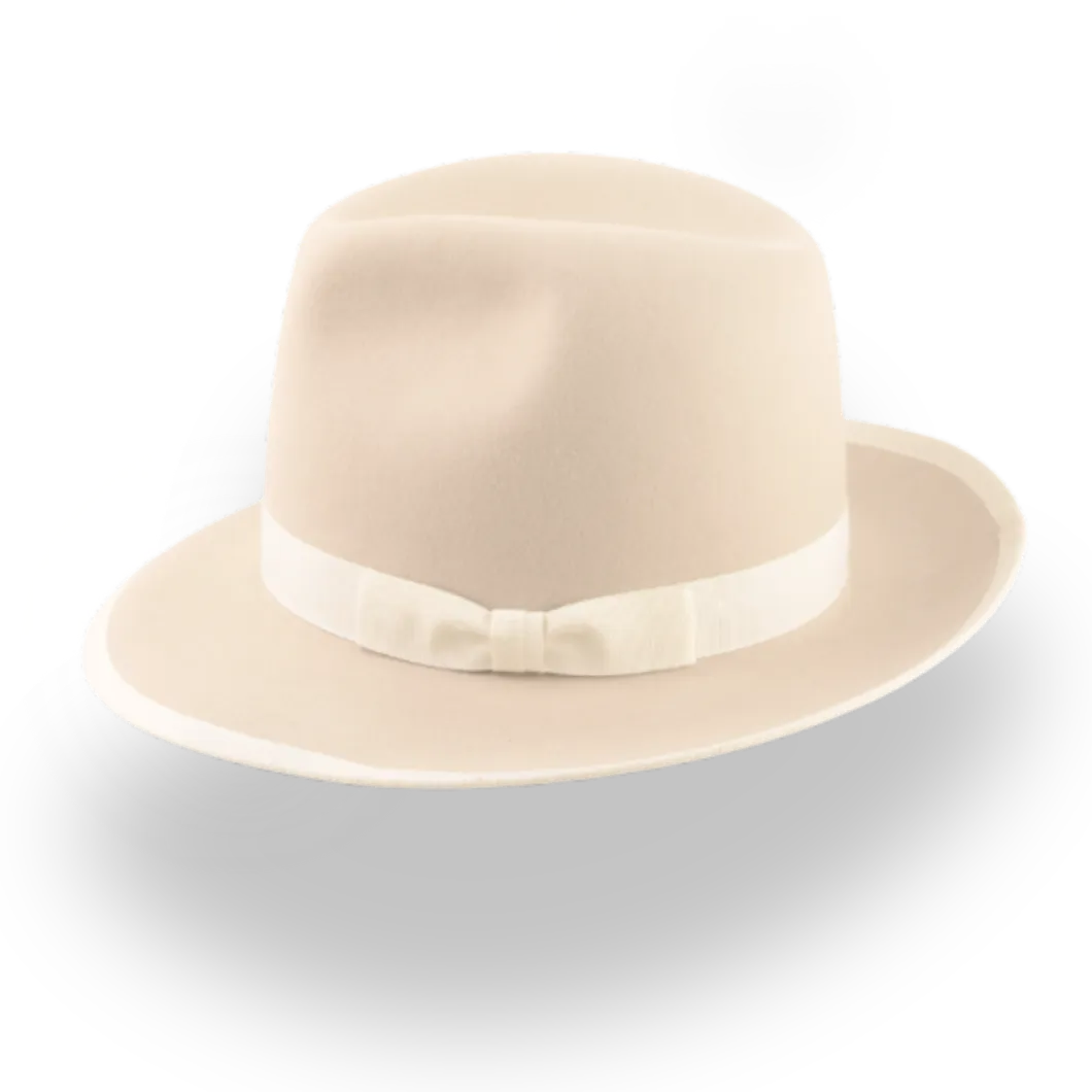 Elegant Wide Brim Fedora Hat in Cream Rabbit Fur Felt | The Stone - Agnoulita Hats 2 