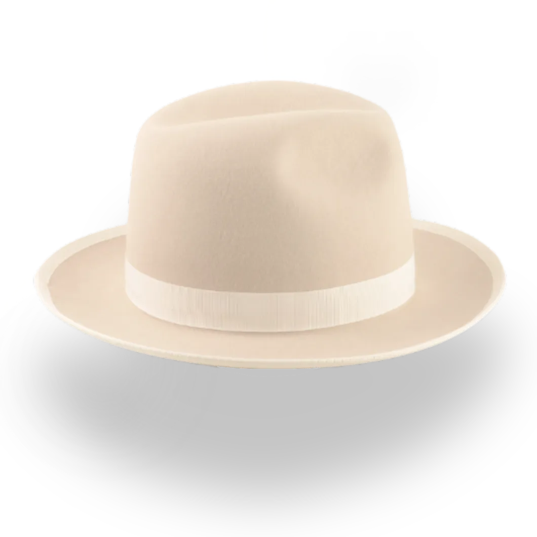 Elegant Wide Brim Fedora Hat in Cream Rabbit Fur Felt | The Stone - Agnoulita Hats 5 