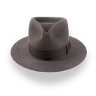 Front-facing the Desperado outback fedora with flat brim and dark brown grosgrain hatband
