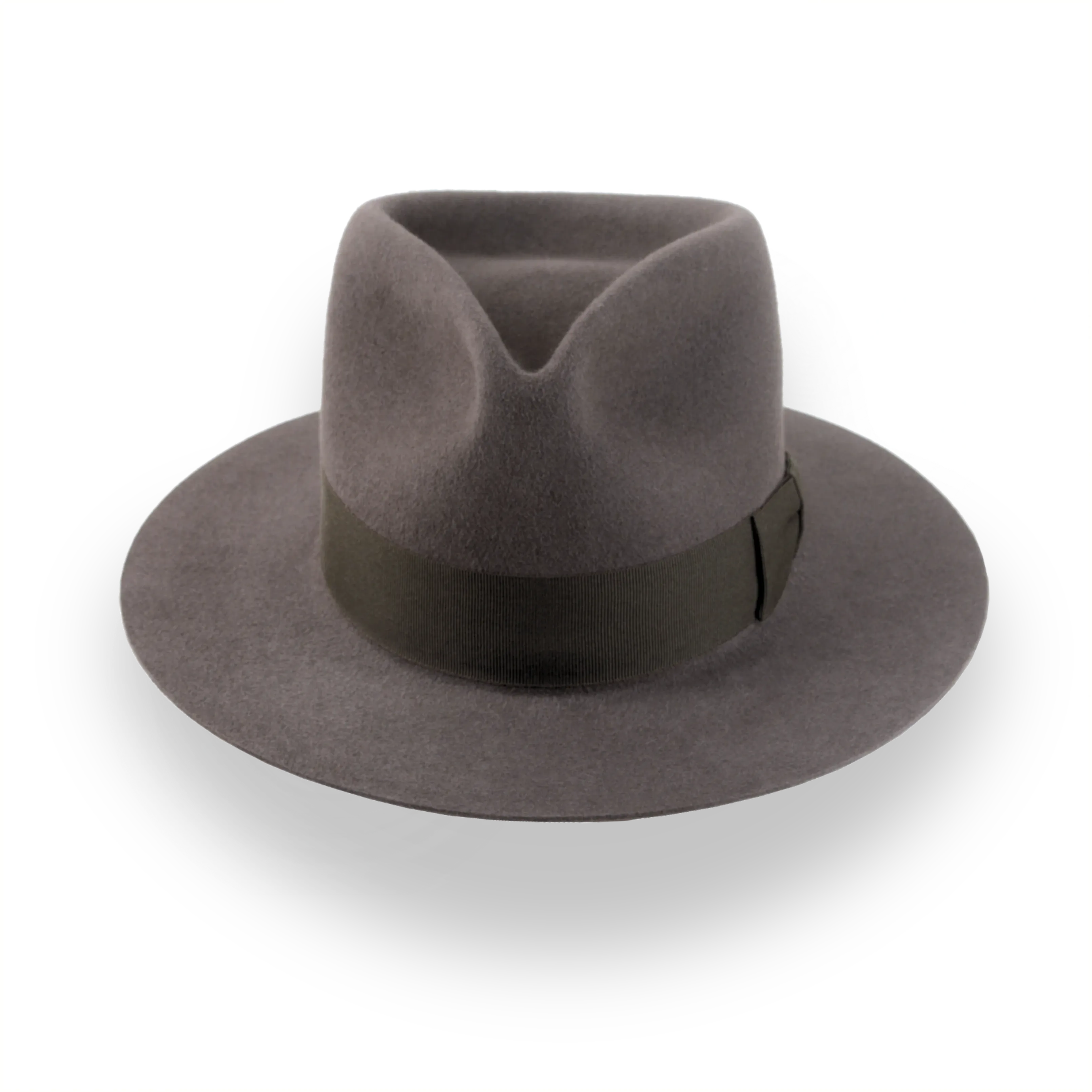 Front-facing the Desperado outback fedora with flat brim and dark brown grosgrain hatband