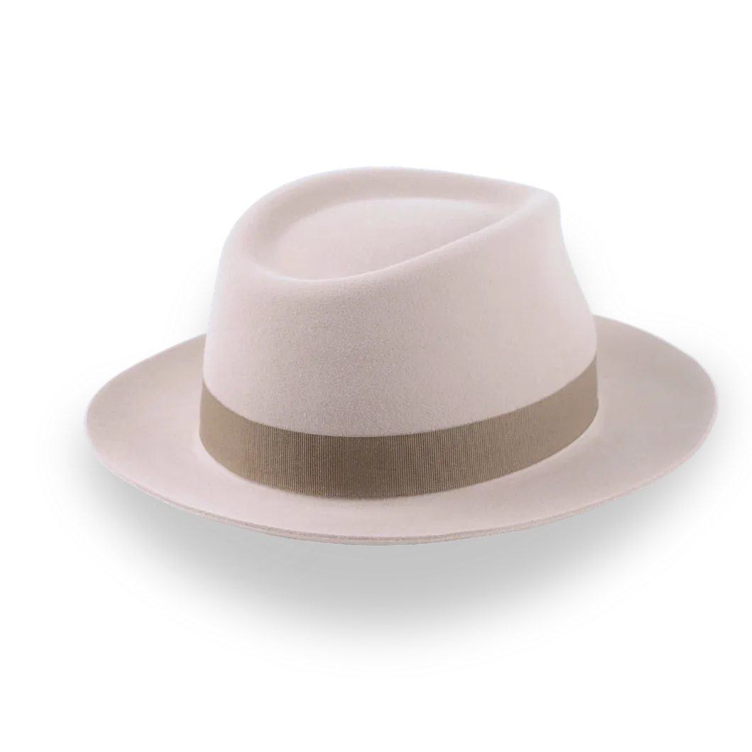 Alabaster Beige Medium Crown Fedora Hat in Fur Felt | The Clubber - Agnoulita Hats 4 