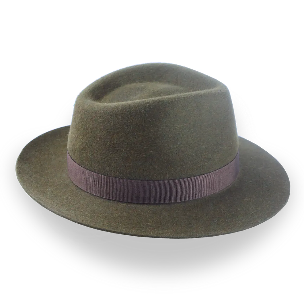 Army Green Wide Brim Fedora in Melange Fur Felt | The Storyteller - Agnoulita Hats 5 