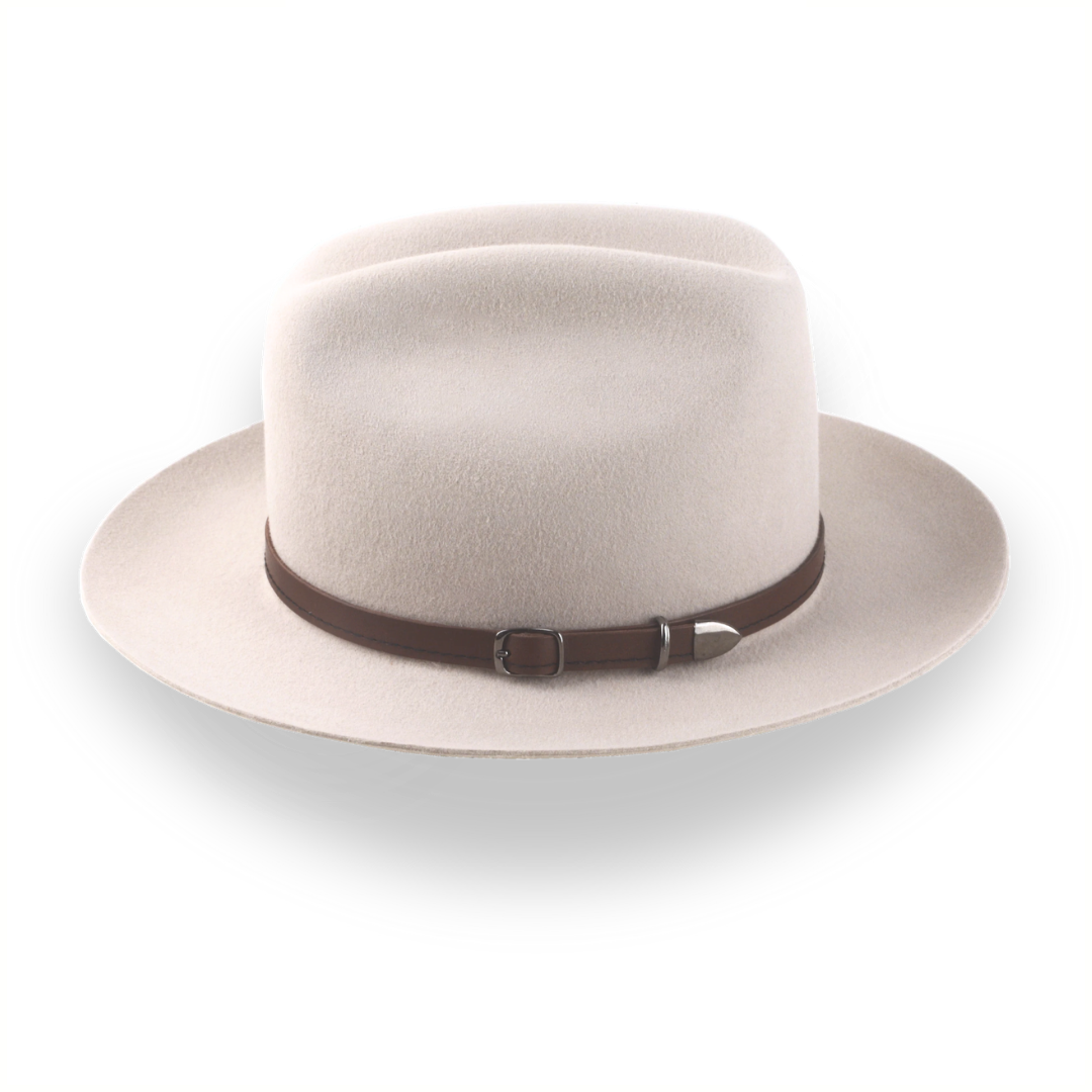 Beige Cowboy Fedora Hat with Artisanal Leather Hat Belt The Patriot