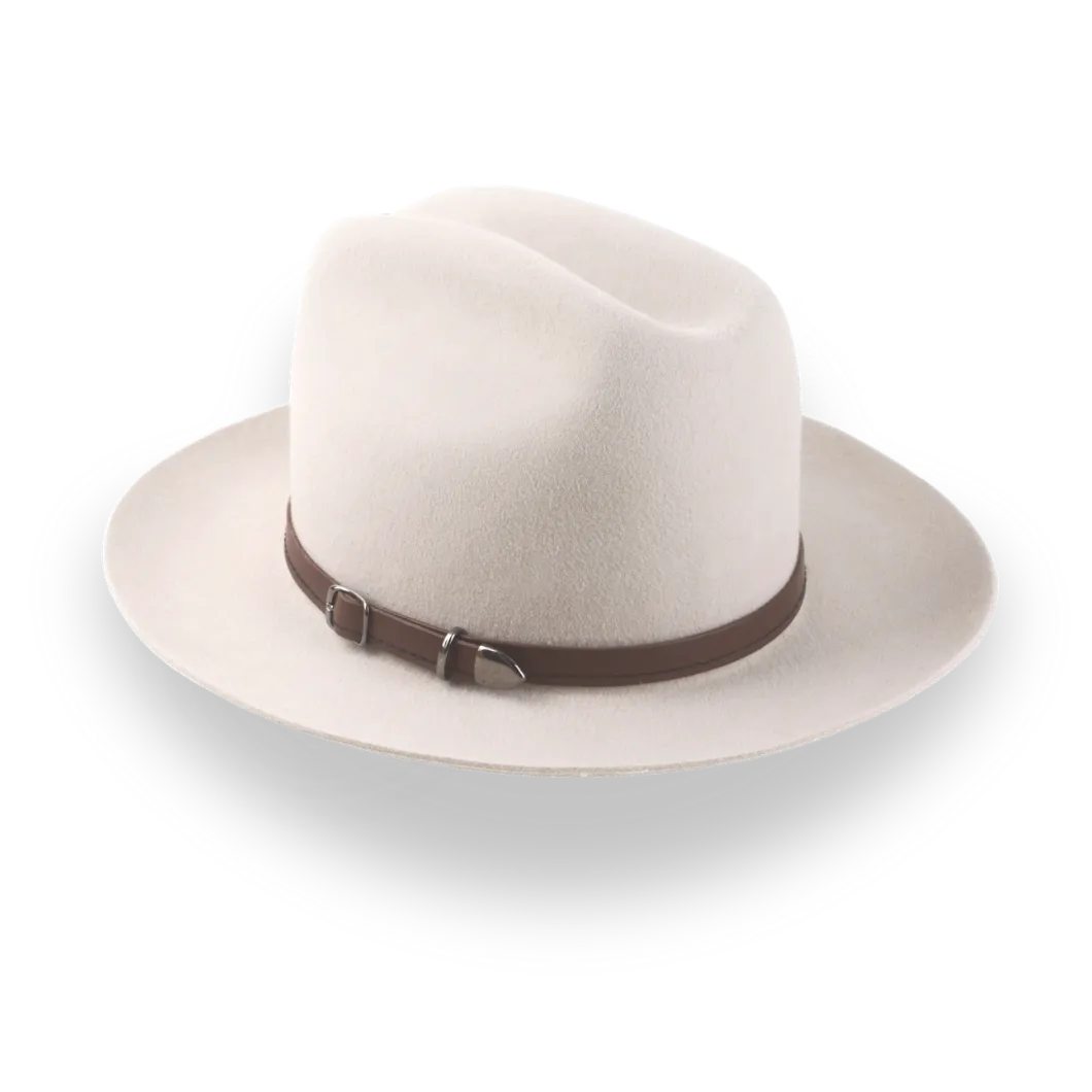 Beige Cowboy Fedora Hat with Artisanal Leather Hat Belt | The Patriot - Agnoulita Hats 3 
