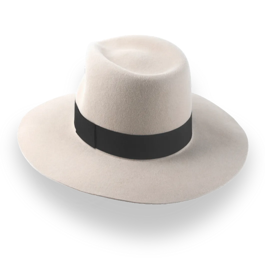 Beige Wide Brim Fedora Hat in Premium Fur Felt | The Enigma - Agnoulita Hats 3 