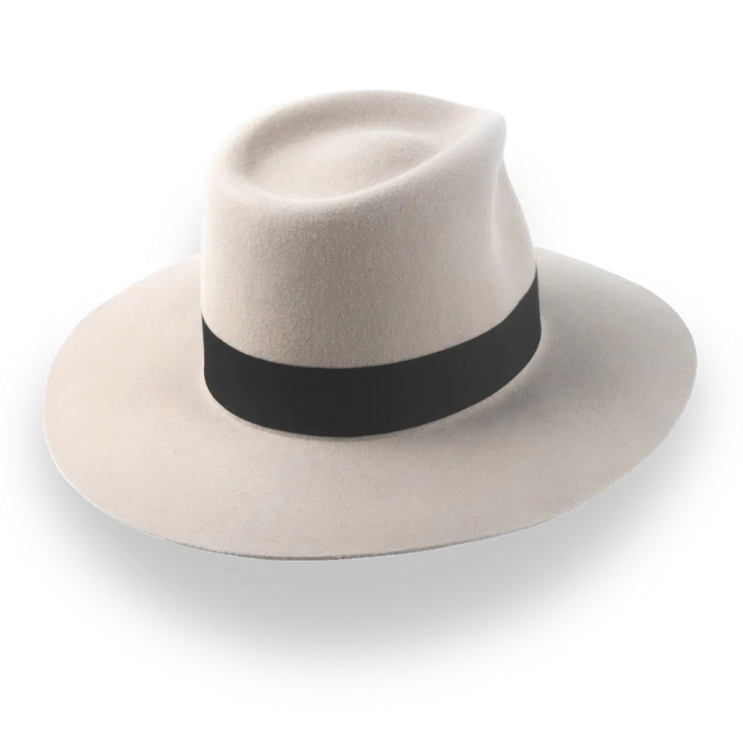 Beige Wide Brim Fedora Hat in Premium Fur Felt | The Enigma - Agnoulita Hats 4 