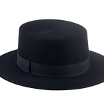 The Drover: Angle view emphasizing the unique flat crown design, standing 3 3/4" high | Agnoulita Hats