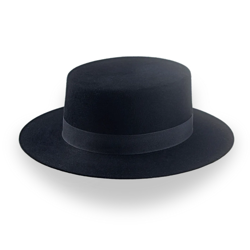 Black Felt Boater Hat with Custom Fit and Style | The Drover - Agnoulita Hats 4 