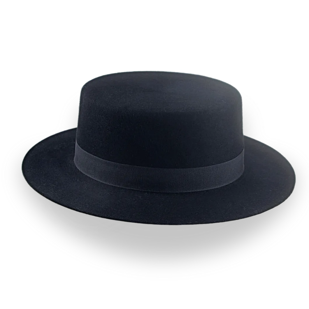 Black Felt Boater Hat with Custom Fit and Style | The Drover - Agnoulita Hats 5 