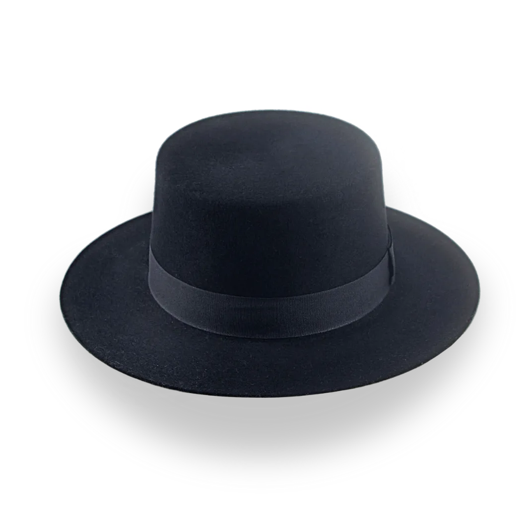 Black Felt Boater Hat with Custom Fit and Style | The Drover - Agnoulita Hats 6 