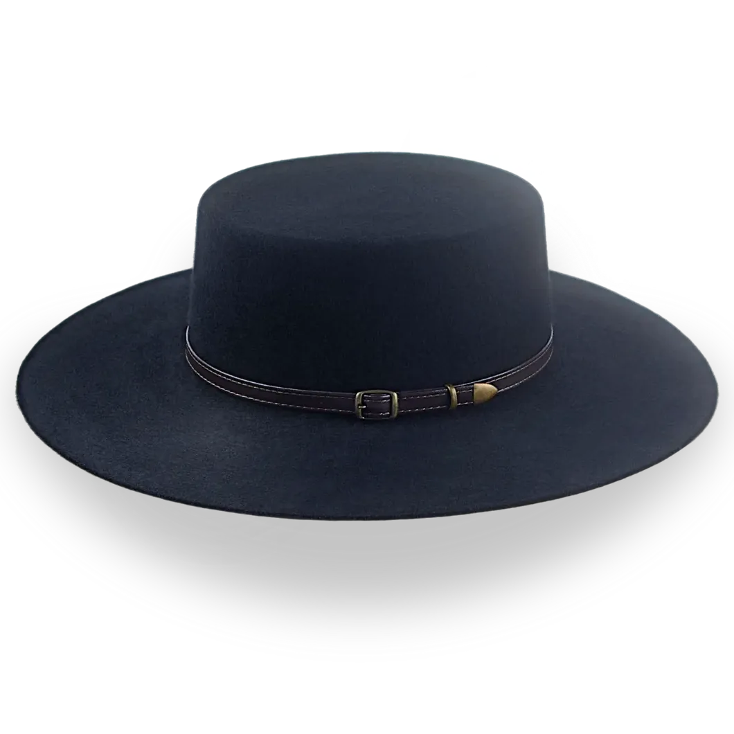 Black Flat Crown Cowboy Hat in Premium Wool Felt | The Galloper - Agnoulita Hats 2 