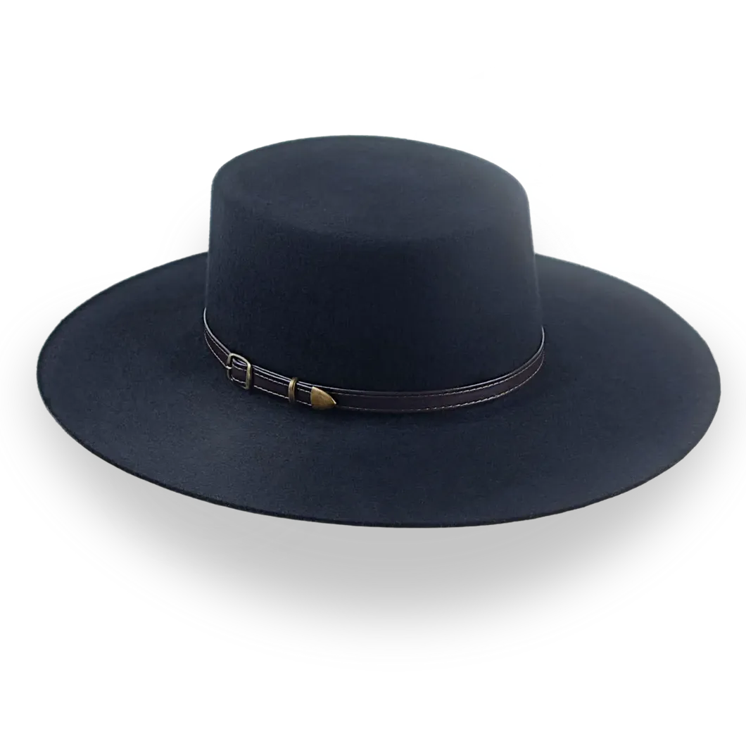 Black Flat Crown Cowboy Hat in Premium Wool Felt | The Galloper - Agnoulita Hats 3 