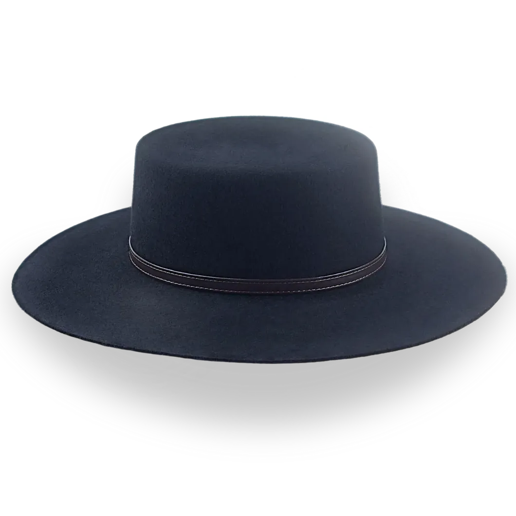 Black Flat Crown Cowboy Hat in Premium Wool Felt | The Galloper - Agnoulita Hats 5 